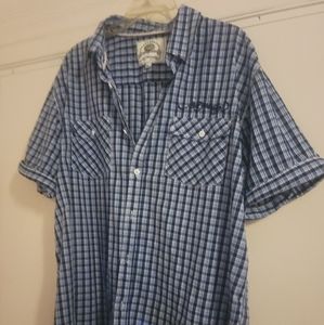 Ed Hardy Button Up Shirt Men's Size XLBlue Plaid Short Sleeve Embroidered Tattoo